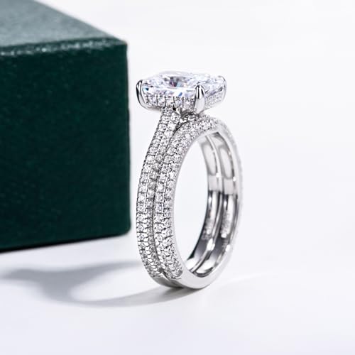 Bo.Dream Wedding Ring Sets for Women 3ct Radiant Cut Cubic Zirconia Platinum Plated 925 Sterling Silver2