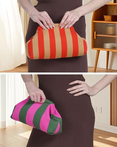 Image of Woven Clutch Purses for Woman,Summer Beach Purse for Vacation, Woven Striped Dumpling Bag,Crochet Evening Handbag
