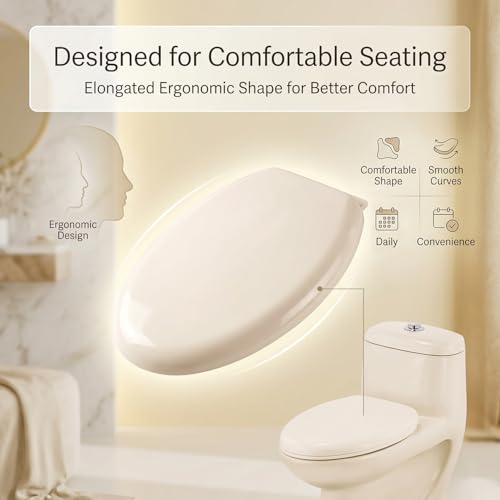 Image of ELEGANT CASA Polypropylene Soft Closing Western Toilet Seat Cover for Bathroom | Seat for Commode with Stable Hinges- Elongated Shape Design Colour Glossy Off White-Ivory-1 Set