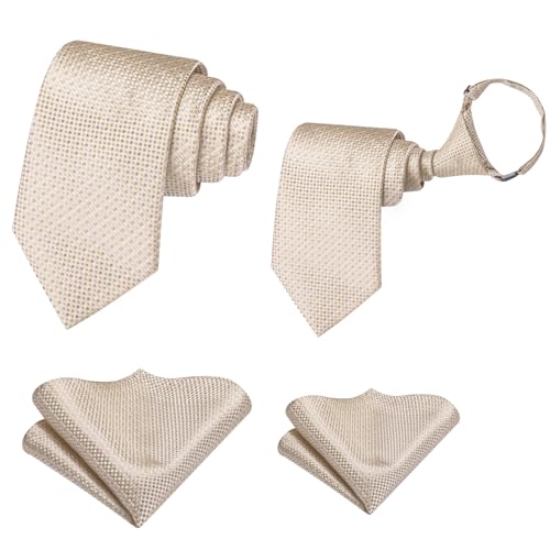 Image of Hi-Tie Father and Son Tie Set Striped Plaid Ties for Men and Boys Silk Necktie Pocket Square Set for Wedding Gifts