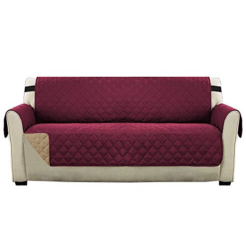 Reversible Sofa Protector Sofa Covers for 3 Cushion Couch Non Slip Couch Cover for Living Room, Seat Width Up to 66, Washable Cover Protects from Kids, Dogs, Cats (Sofa - Burgundy/Tan)
