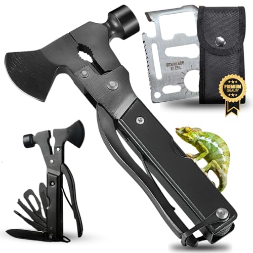 CAVECA Ferramenta multiusos 18 em 1 de aço inoxidável ideal para presente de homem, navalha multiusos dobrável com martelo multifuncional, multifunções com machado de sobrevivência para caminhadas.