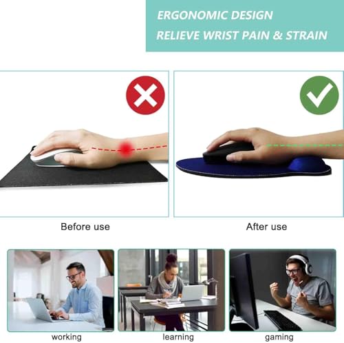 Image of Mouse Pad with Gel Wrist Rest Support, Ergonomic Mouse Cushion with Non Slip Rubber Base Mouse Pad for Laptop, Computer, Gaming, Office (Blue, Round)