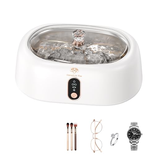 Ultrasonic Cleaner - 45KHz Ultrasonic Cleaner Machine for All Jewelry, Eyeglasses, Watch Straps, Retainer, Dentures. 16oz 304 Stainless Steel Tank with 4 Cleaning Modes, Gift for Wife,Mom,Daughter
