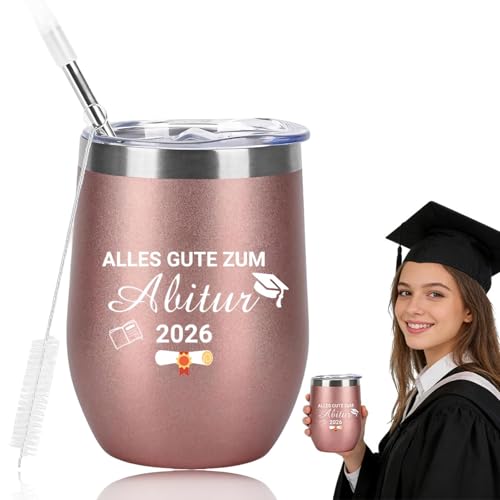 Scinzene Regalo de graduación 2026 para niña, oro rosa, acero inoxidable, taza térmica de 360 ml con pajita, regalo de graduación para niñas, estudiantes de secundaria, graduación