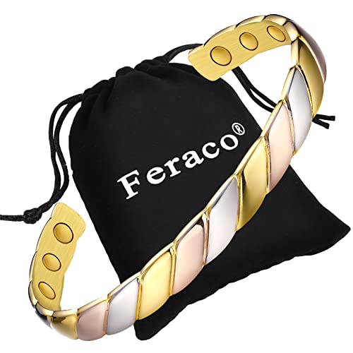 Feraco Magnetic Copper Bracelets for Women, Braided Copper Bracelet for Arthritis Pain & Carpal Tunnel Relief Cuff Bangle with Strong Therapy Magnets, Jewelry Gift