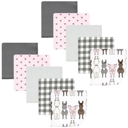 Image of Hudson Baby Unisex Baby Flannel Cotton Poly Washcloths, Farm Friends Pink 10Pk, One Size