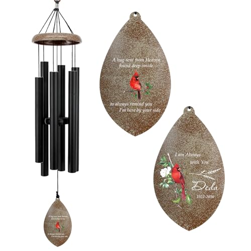 Image of ASTARIN Custom Cardinal Memorial Wind Chimes, 35 inch Sympathy Gifts Wind Chime for Loss of Mom Dad Sister Son, Personalized Name Date Bereavement Condolence Gift for Outside Outdoor, Produced in Texas