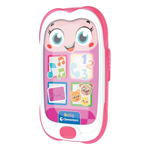 Clementoni Baby Baby Smartphone Pink, Telefono Bambini 6-36 Mesi, Centro attività con 4 Tasti per Imparare Parole e Numeri con Canzoni e Filastrocche, Luci e Suoni, Lingua Italiana, 17935