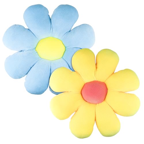 Ortviai 2 x Blumenkissen, Weiß und Rosa Blumenform, Bunt, Cute Pillow, Plüsch-Bodenkissen für Schlafzimmer, Sofa, Stuhl, Dekoration 38cm (C)