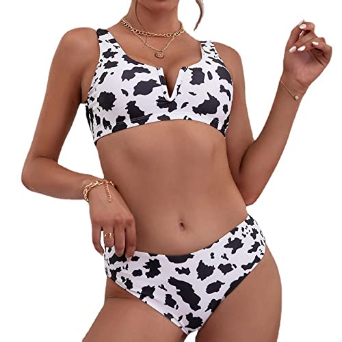 image for ctdiral Women's V-Neck Two Piece Color Blocking Swimsuits High Waisted