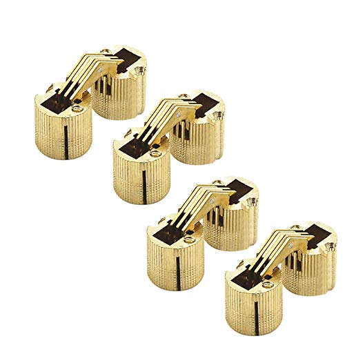 SUPERTOOL Stainless Steel Hinges, 18mm, Brass, 180 Degree, Barrel Shape, Concealed Hinges for Wooden Box Door, Cabinet, Worktop (4Pcs)