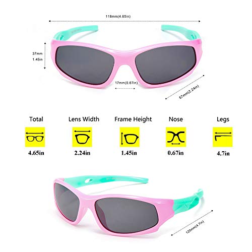 Aoduoke Kids Polarized Sunglasses Sports For Boys Girls Children Youth Sunglasses With Adjustable Strap (Pink&Green | Grey Lens) #TOP4