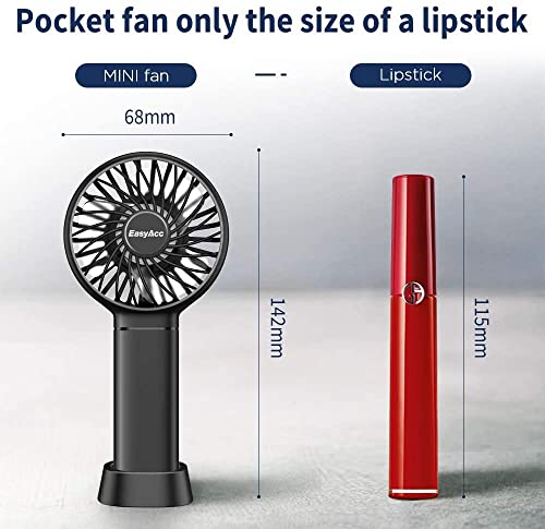 EasyAcc Mini Portable Fan Handheld Fan, 3 Speed USB C Rechargeable Battery Operated Pocket Personal with Lanyard and Base Cooling Desk for Kids Women Travel Indoor Outdoor