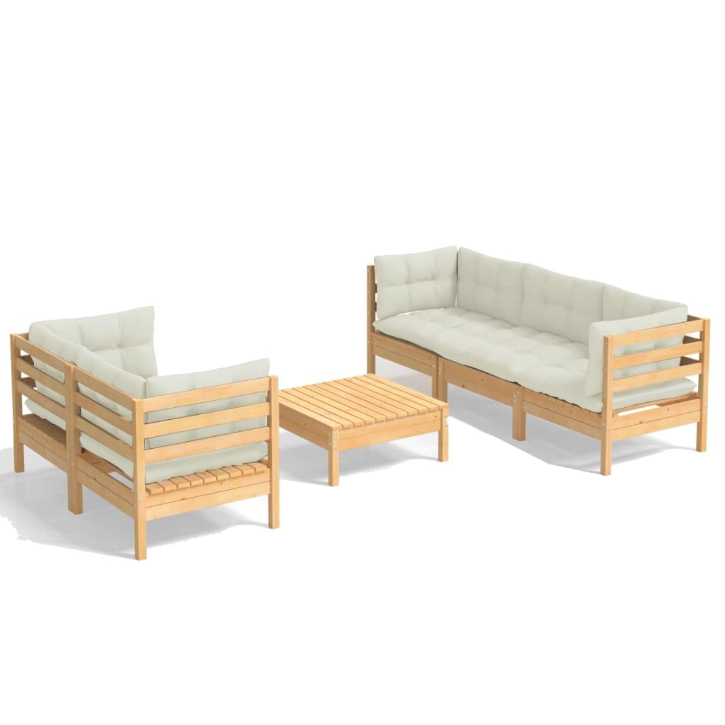 Mobili da giardino, 6 pezzi, in legno di pino, color crema | Modulare, cuscini inclusi, max 110 kg per seduta, combinabile con altri segmenti