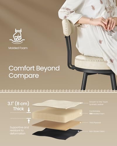 Image of VASAGLE EKHO Collection - Bar Stools Set of 2, Swivel Counter Height Bar Stools, Synthetic Leather with Stitching, Mid-Century Modern, 25.6-Inch Tall Barstools for Kitchen, Cream White ULBC089W01