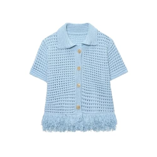 Women Mini Skirts Set Single-Breasted Fringe Decorate Short Sleeve Lapel Tops A-Line High Knitted Waist Skirt