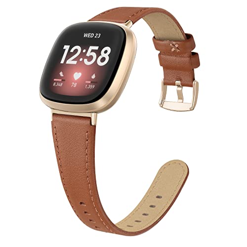 EDIMENS Leather Bands Compatible for Fitbit Versa 3 / Fitbit Versa 4 / Fitbit Sense for Women Men...