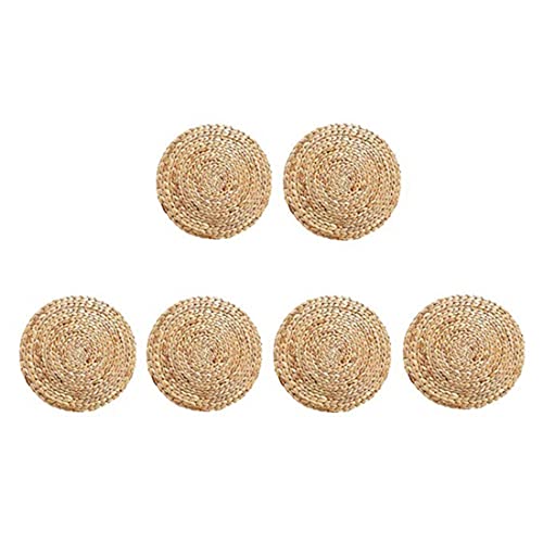 Darmlly Juego de 6 manteles individuales de ratán tejido redondo, esteras de mimbre natural, manteles individuales trenzados de jacintos de agua, paja