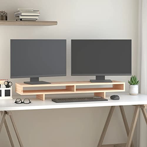 LAPOOH Soporte para monitor de 100 x 27 x 14 cm, madera maciza de pino, soporte para monitor de computadora, soporte para monitor-814004