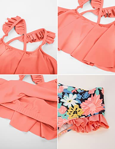 Danna Belle Girls 3 Piece Bikini Set Swimsuit Tropical Print Swimwear Bathing Suit With Kimono 5-6Y #TOP7