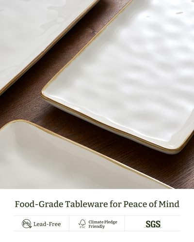 Famiware Serving Platter, Rectangular 15.67/14.1/12.6inch Serving Dishes for Entertaining, Microwave Dishwasher Safe, Stoneware Serving Trays for Party, Turkey, Cheese, Ocean Series, Vanilla White - Image 6
