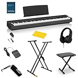 【Amabile公式】 アマービレ 純正アクセサリーセット ヤマハ 電子ピアノ P-225 88鍵盤 コンパクト スリムボディ スピーカー内蔵 スタンド＆ヘッドホン＆ペダル＆椅子 軽量モデル 初心者にも最適 YAMAHA P225 (通常保証, ブラック BK)