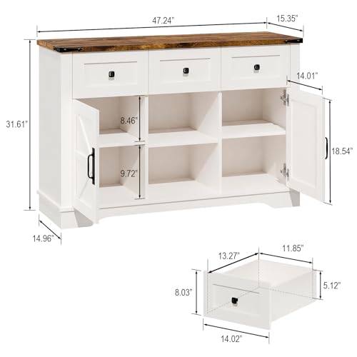 47-Farmhouse-Buffet-Cabinet-with-Storage-Barn-Doors-Sideboard-Buffet-Storage-Cabinet-with-Shelves-and-3-Drawers-Wooden-Coffee-Bar-Cabinet-for-Kitchen-Living-Room 47 Farmhouse Buffet Cabinet with Storage Barn Doors Sideboard Buffet Storage Cabinet with Shelves and 3 Drawers Wooden Coffee Bar Cabinet for Kitchen Living Room