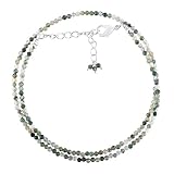 ZEMBIENCE Natural Moss Agate Gemstones Choker Necklace, Faceted Rounds Beads, Silver Plated Jewelry, Healing Crystals, Birthday, Handamde, Minimalist, Women Gifts, Mother's Day, 18inch