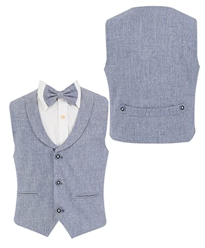 Image of Baby Boys Vest Suit Cotton Linen 4 Piece Formal Wedding Birthday Set