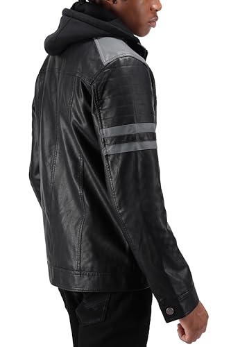 Image of X-Ray Men's Slim Fit Faux-Leather Moto Jacket with Removable Hood