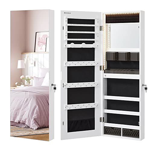 SONGMICS Armario Joyero, Armario para Joyas Montado en la Pared, Organizador con Luces LED, con...