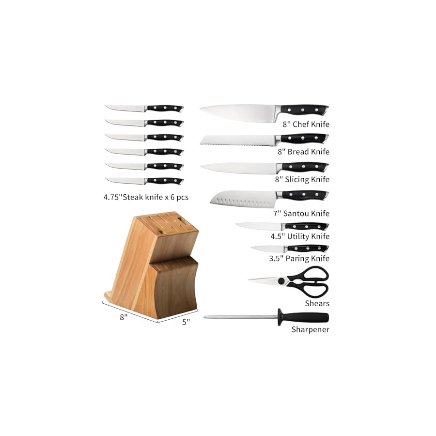 Alata-15-Piece-Knife-Set-with-Block-Razor-SharpKitchen-Knife-Set-Forged-Triple-Rivet-Stainless-Steel-Knife-Block-Set Alata 15-Piece Knife Set with Block, Razor-Sharp,Kitchen Knife Set, Forged Triple Rivet Stainless Steel Knife Block Set