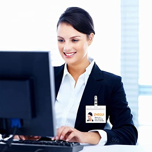 Zhegui Clear Plastic Name Tag Holder And Metal Badge Clips With Vinyl Straps Waterproof Pvc Id Card Holders Heavy Duty(50 Pack, Horizontal Large 3X4) #TOP2