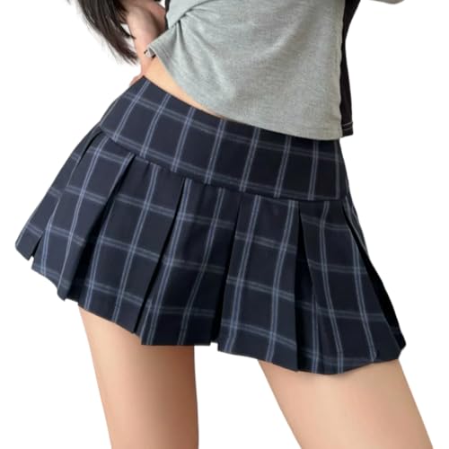Women's Sexy Mini Plaid Pleated Skirt A-Line Low Waist Tartan Skirt with Lining Shorts