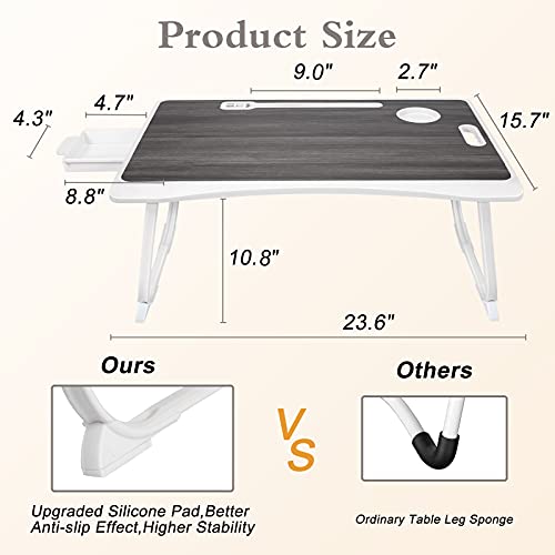 Tiovo Laptop Bed Desk, Portable Bed Table 4 Usb Ports Laptop Stand Bed Lap Desk Tray Table With Foldable Legs Storage Drawer For Home Bed Couch Floor, Gray #TOP3