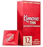Kimono Thin Condoms Pack of 12 - Snug Fit for Performance-Enhancing Feeling, Natural Latex Condoms, Vegan-Friendly, No Latex Odor - Enhanced Sensitivity