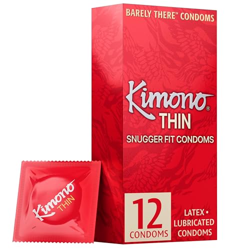Kimono Thin Condoms Pack of 12 - Snug Fit for Performance-Enhancing Feeling, Natural Latex Condoms,...