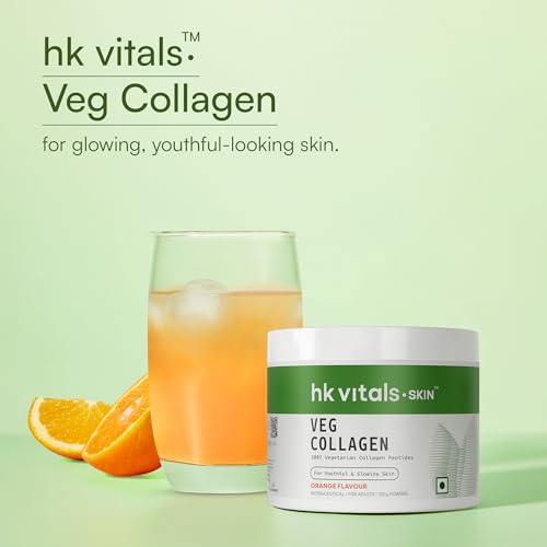 Image of hk vitals Veg Collagen Supplement Powder (Orange, 120g) | Collagen Peptides with Vitamin C, E | For Healthy Skin, Hair & Nails