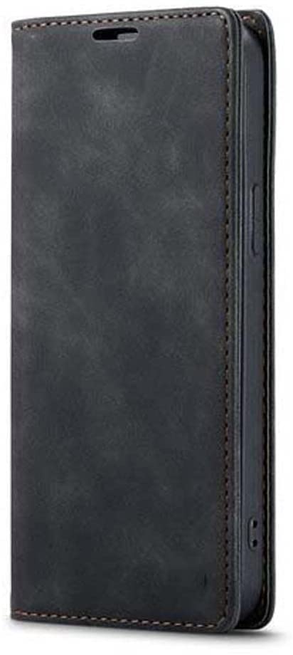 Étui portefeuille iPhone 13 cuir véritable noir rétro à clapet