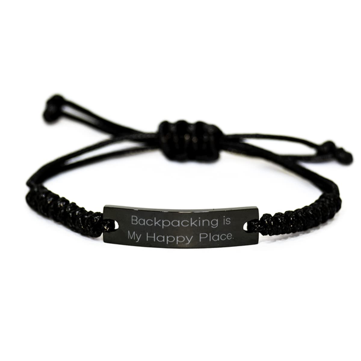 Sunmead Backpacking is My Happy Place. Black Rope Bracelet, Backpacking Engraved Bracelet, Cheap for Backpacking