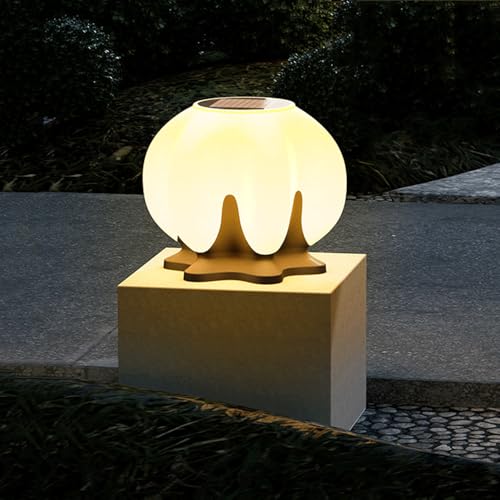 HZWJIA Solar Pillar Lamp Stainless Steel Modern Solar Pillar Lamp LED Pillar Cap Light Gray Outdoor Waterproof Solar Pillar Lamp IP65 Waterproof Pillar Head Lamp Door Pillar Patio Landscape Pillar Lig