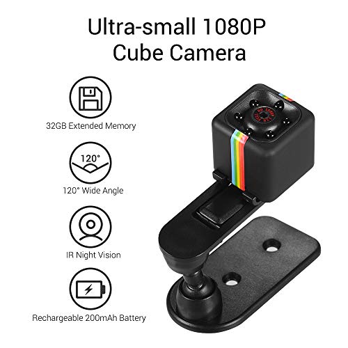 Mainstayae Mini Cube Camera 1080P HD IR Visão noturna 120 ° Grande angular 32GB de memória estendida