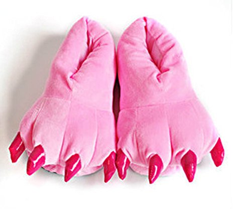 Adult Cute Plush Animal Paw Slippers Fuzzy Warm House Shoes Pink L2