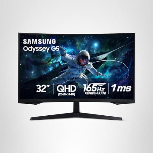 SAMSUNG 32″ Odyssey G55C Series QHD 1000R Curved Gaming Monitor, 1ms(MPRT), HDR10, 165Hz, AMD Radeon FreeSync, Eye Care, Glare Free, Sharp Resolution LS32CG550ENXZA