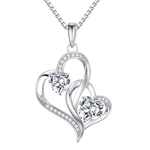 Iefil Mothers Day Gifts – Birthstone Necklace for Women – 925 Sterling Silver Double Birthstone Heart Necklace | Anniversary Birthday Gifts for Women | Personalized Gift | Jewelry Gift for Wife Mom