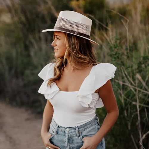 Image of American Hat Makers Milan Straw Fedora - Outdoor Summer Golf and Beach Hat for Men and Women - Wide Brim for UV Protection