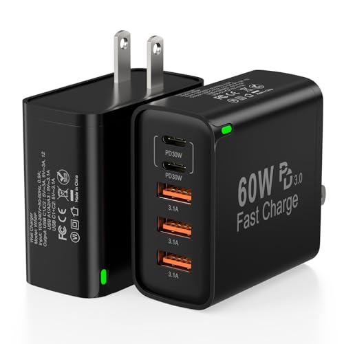 Image of 2Pack USB C Fast Charger Block, Total 60W 5-Port USB C Wall Charger 30W