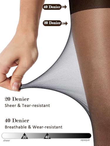 Jamieya 2 Pairs Black Sheer Tights for Women, 20D Control Top Pantyhose Stockings Tummy Control Under Dress3