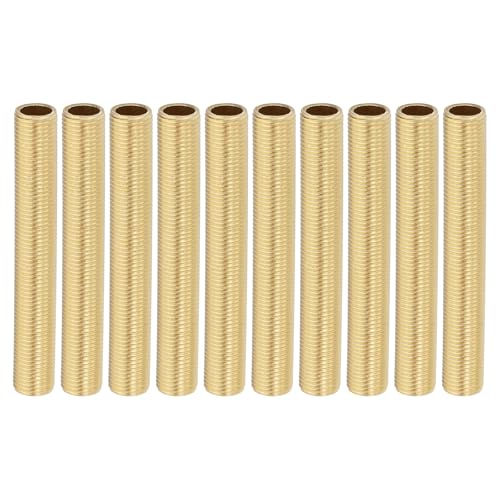 PATIKIL M10 Fine Thread Brass Lamp Pipe Nipple, 10 Pcs 75mm/ 3" Length Hollow Tube Adapter Coupler Connector Pipe Fitting Hardware DIY Repair Part for Lamp Lights